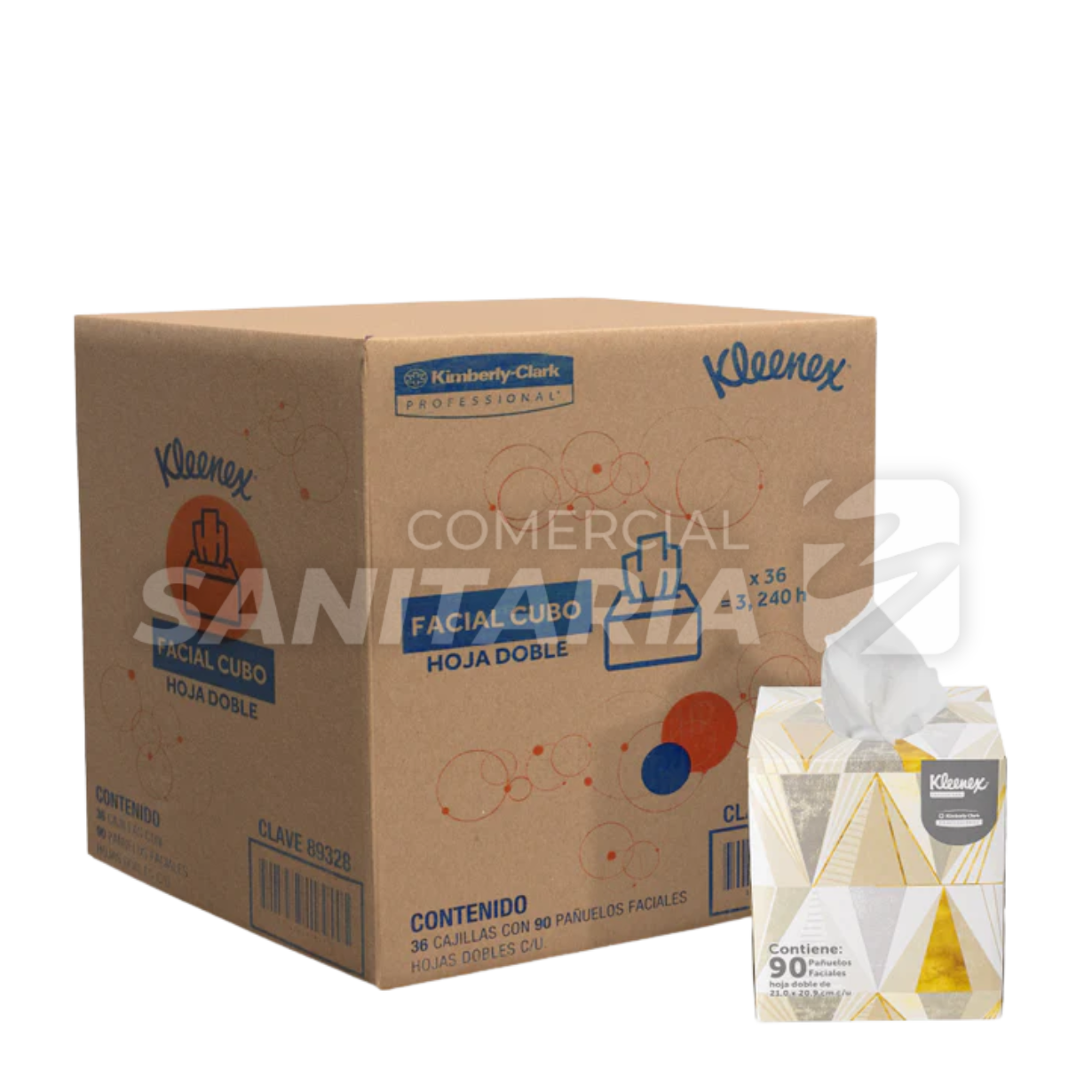 Imagen de PAÑUELO FACIAL KLEENEX CUBO 90 HOJAS / 36 PQ PZ